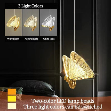 BAMDECOR LED Modern Bedroom Bedside Creative Butterfly Hanging Chandelier Light Fixtures for Stairs Nordic Decoration (12Heads).