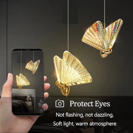 BAMDECOR LED Modern Bedroom Bedside Creative Butterfly Hanging Chandelier Light Fixtures for Stairs Nordic Decoration (12Heads).