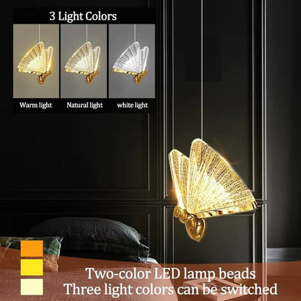 BAMDECOR LED Modern Bedroom Bedside Creative Butterfly Hanging Chandelier Light Fixtures for Stairs Nordic Decoration.