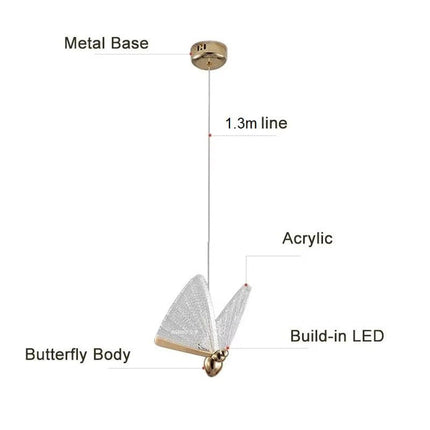 BAMDECOR LED Modern Bedroom Bedside Creative Butterfly Hanging Chandelier Light Fixtures for Stairs Nordic Decoration.