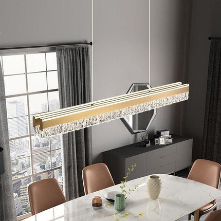BAMDECOR A122 Nordic Long Dual Linear Dimmable Acrylic Kitchen Dining Table Pendant Light Minimalist Modern Lighting (Gold).