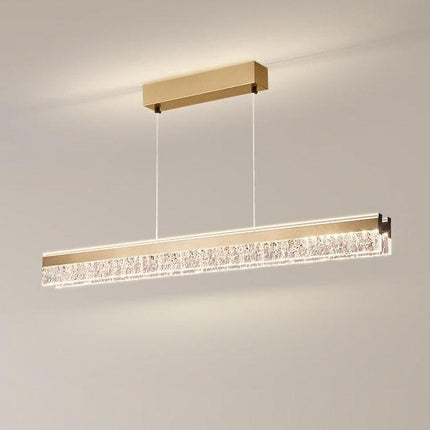 BAMDECOR A122 Nordic Long Dual Linear Dimmable Acrylic Kitchen Dining Table Pendant Light Minimalist Modern Lighting (Gold).