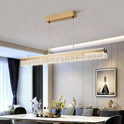 BAMDECOR A122 Nordic Long Dual Linear Dimmable Acrylic Kitchen Dining Table Pendant Light Minimalist Modern Lighting (Gold).