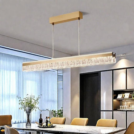 BAMDECOR A122 Nordic Long Dual Linear Dimmable Acrylic Kitchen Dining Table Pendant Light Minimalist Modern Lighting (Gold).