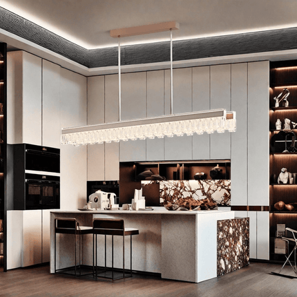 BAMDECOR A188 Nordic Dual Linear Dimmable Acrylic Kitchen Dining Table Pendant Light Minimalist Modern Lighting (Coffee).