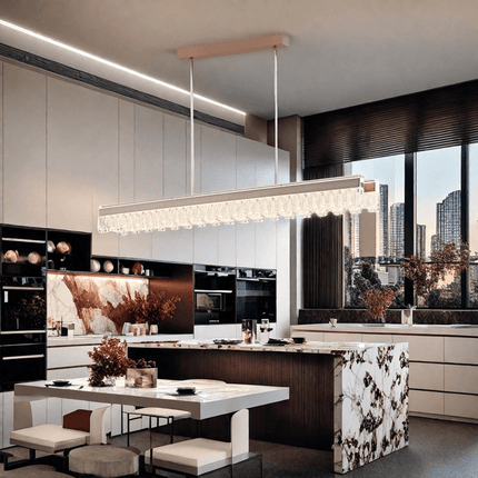 BAMDECOR A188 Nordic Dual Linear Dimmable Acrylic Kitchen Dining Table Pendant Light Minimalist Modern Lighting (Coffee).