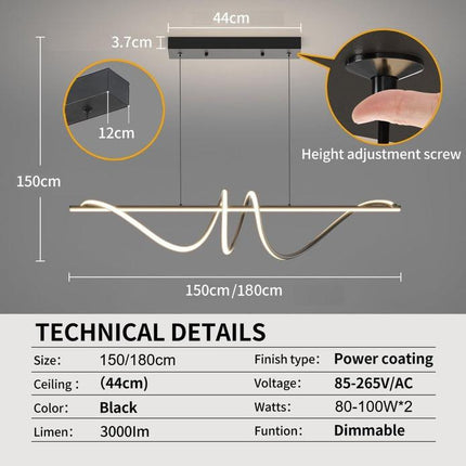 BAMDECOR A202 Modern LED Linear Pendant Lights with Dimmable LED  (160cm/180cm-Black) 1.5 Meters.