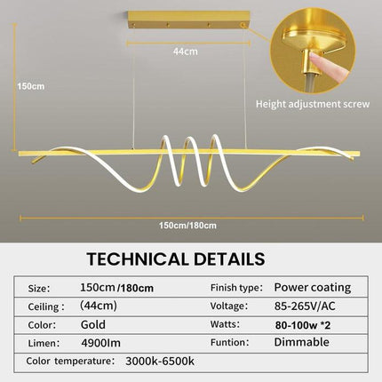 BAMDECOR A202 Modern LED Linear Pendant Lights with Dimmable LED  180cm-Gold.