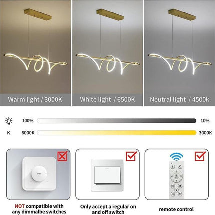 BAMDECOR A202 Modern LED Linear Pendant Lights with Dimmable LED  180cm-Gold.