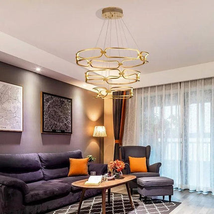 BAMDECOR A209 Colette Ceiling Chandelier Led Modern Circular Art Aluminum Light Fixture for Living Room Bedroom Indoor Decor(3 Rings).
