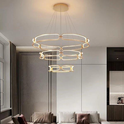 BAMDECOR A209 Colette Ceiling Chandelier Led Modern Circular Art Aluminum Light Fixture for Living Room Bedroom Indoor Decor(3 Rings).