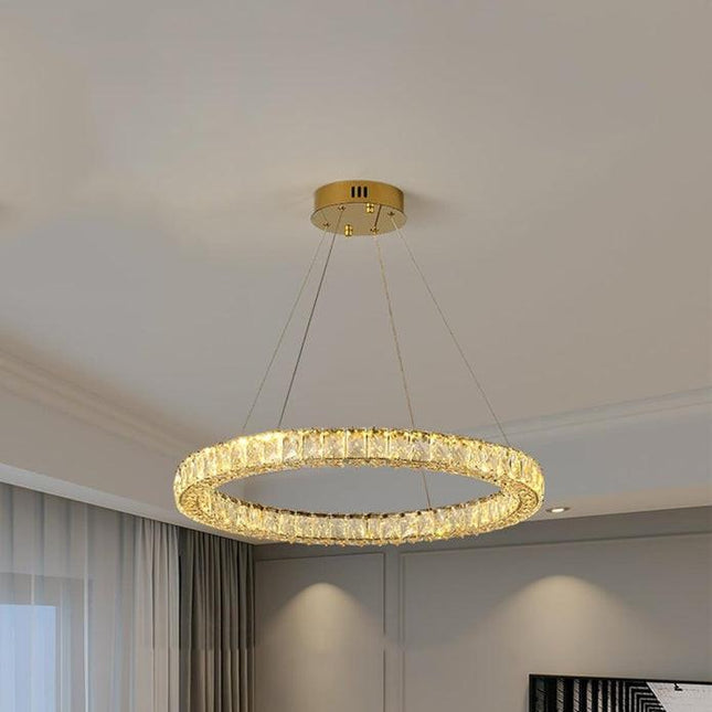 BAMDECOR C3313/1 Modern Crystal Chandeliers Lighting Fixtures Contemporary Round Chandelier Lighting Fixtures Crystal Pendant Ceiling Lights(Gold).