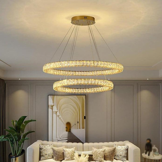 BAMDECOR C3313/2 Modern Crystal Chandeliers Lighting Fixtures Contemporary Round Chandelier Lighting Fixtures Crystal Pendant Ceiling Lights(Gold).