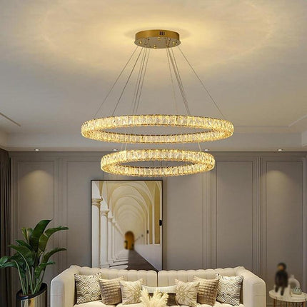 BAMDECOR C3313/2 Modern Crystal Chandeliers Lighting Fixtures Contemporary Round Chandelier Lighting Fixtures Crystal Pendant Ceiling Lights(Gold).