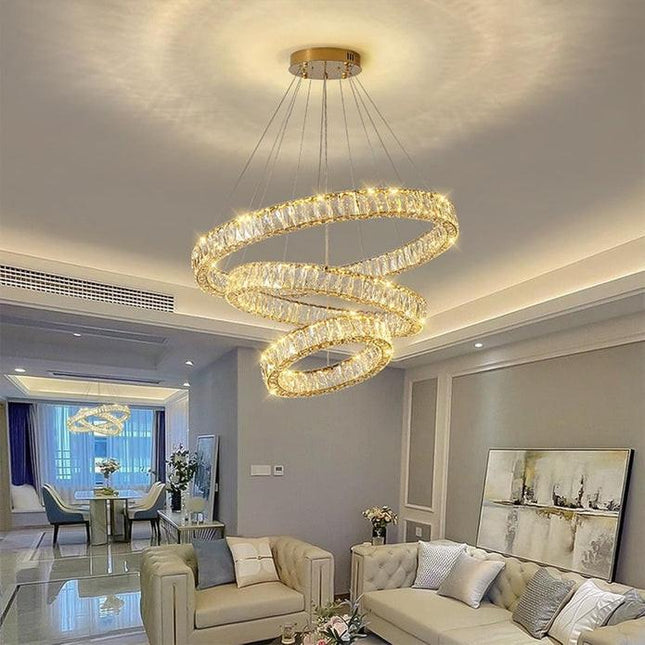 BAMDECOR C3313/3 Modern Crystal Chandeliers Lighting Fixtures Contemporary Round Chandelier Lighting Fixtures Crystal Pendant Ceiling Lights(Gold).