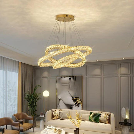 BAMDECOR C3313/3 Modern Crystal Chandeliers Lighting Fixtures Contemporary Round Chandelier Lighting Fixtures Crystal Pendant Ceiling Lights(Gold).