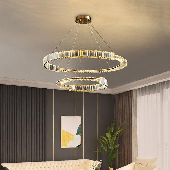 BAMDECOR C3318/2 Modern Crystal Chandeliers Lighting Fixtures Contemporary Round Chandelier Lighting Fixtures Crystal Pendant Ceiling Lights(Gold).