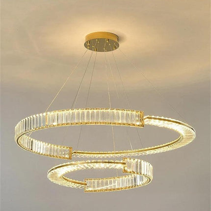 BAMDECOR C3318/2 Modern Crystal Chandeliers Lighting Fixtures Contemporary Round Chandelier Lighting Fixtures Crystal Pendant Ceiling Lights(Gold).