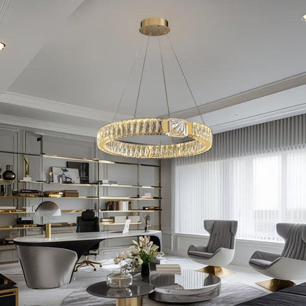 BAMDECOR C3319 Modern Crystal Chandeliers Lighting Fixtures Contemporary Round Chandelier Lighting Fixtures Crystal Pendant Ceiling Lights(Gold-60cm).