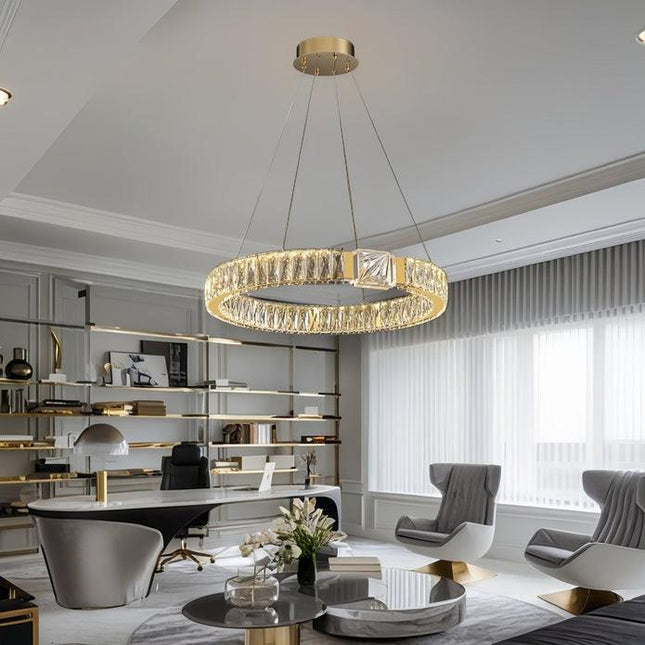 BAMDECOR C3319 Modern Crystal Chandeliers Lighting Fixtures Contemporary Round Chandelier Lighting Fixtures Crystal Pendant Ceiling Lights(Gold-60cm).