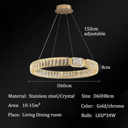 BAMDECOR C3319 Modern Crystal Chandeliers Lighting Fixtures Contemporary Round Chandelier Lighting Fixtures Crystal Pendant Ceiling Lights(Gold-60cm).
