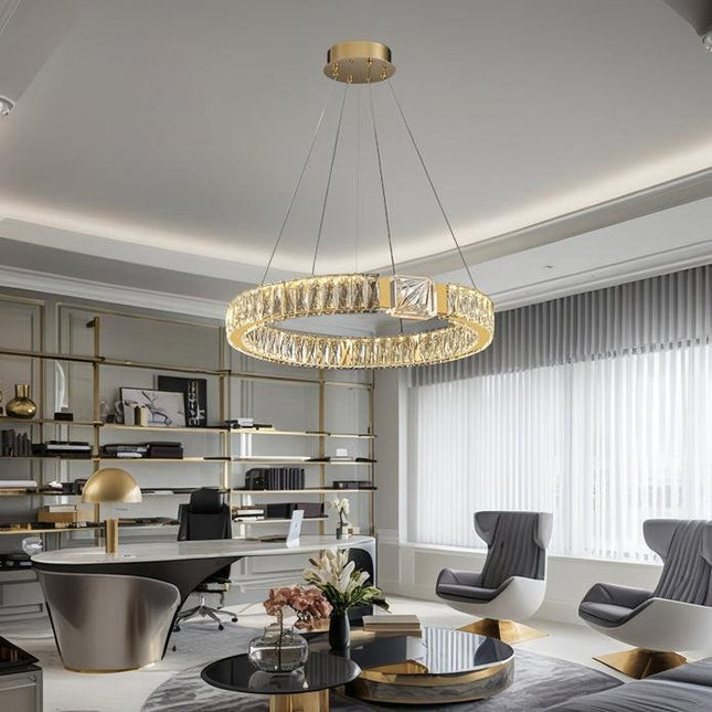 BAMDECOR C3319 Modern Crystal Chandeliers Lighting Fixtures Contemporary Round Chandelier Lighting Fixtures Crystal Pendant Ceiling Lights(Gold-80cm).