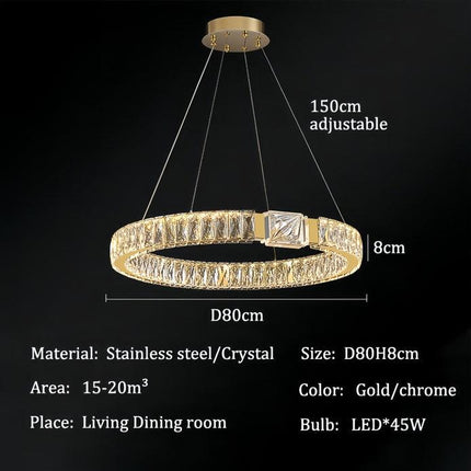 BAMDECOR C3319 Modern Crystal Chandeliers Lighting Fixtures Contemporary Round Chandelier Lighting Fixtures Crystal Pendant Ceiling Lights(Gold-80cm).