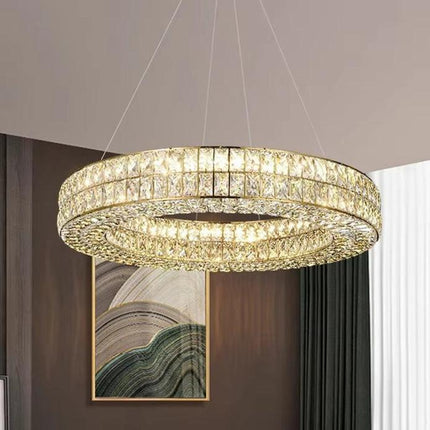 BAMDECOR C3332/1  Round Luxury Crystal Chandelier Modern LED Crystal Chandelier LED Ring Pendant Light Stainless Steel Ceiling Lamp Hanging Lights,for Dining Living Room (Gold).