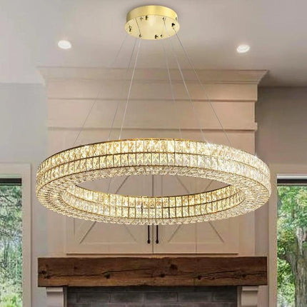 BAMDECOR C3332/1  Round Luxury Crystal Chandelier Modern LED Crystal Chandelier LED Ring Pendant Light Stainless Steel Ceiling Lamp Hanging Lights,for Dining Living Room (Gold).
