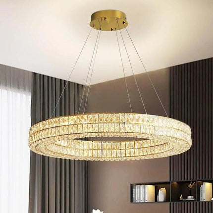 BAMDECOR C3332/1  Round Luxury Crystal Chandelier Modern LED Crystal Chandelier LED Ring Pendant Light Stainless Steel Ceiling Lamp Hanging Lights,for Dining Living Room (Gold).