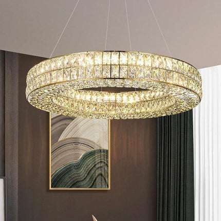 BAMDECOR C3332/1  Round Luxury Crystal Chandelier Modern LED Crystal Chandelier LED Ring Pendant Light Stainless Steel Ceiling Lamp Hanging Lights,for Dining Living Room (Gold).