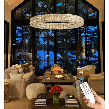 BAMDECOR C3332/1  Round Luxury Crystal Chandelier Modern LED Crystal Chandelier LED Ring Pendant Light Stainless Steel Ceiling Lamp Hanging Lights,for Dining Living Room (Gold).
