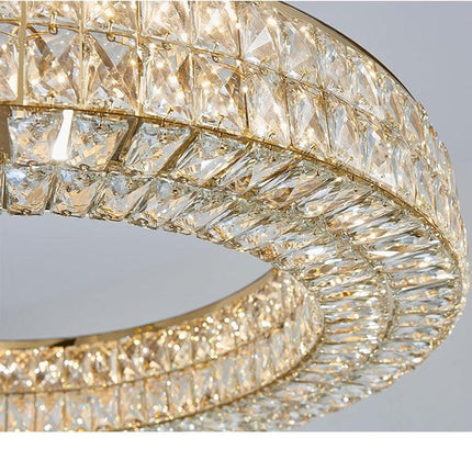 BAMDECOR C3332/1  Round Luxury Crystal Chandelier Modern LED Crystal Chandelier LED Ring Pendant Light Stainless Steel Ceiling Lamp Hanging Lights,for Dining Living Room (Gold).