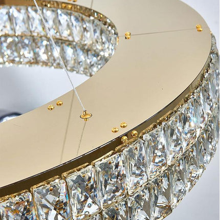 BAMDECOR C3332/1  Round Luxury Crystal Chandelier Modern LED Crystal Chandelier LED Ring Pendant Light Stainless Steel Ceiling Lamp Hanging Lights,for Dining Living Room (Gold).