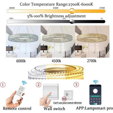 BAMDECOR C3332/1  Round Luxury Crystal Chandelier Modern LED Crystal Chandelier LED Ring Pendant Light Stainless Steel Ceiling Lamp Hanging Lights,for Dining Living Room (Gold).