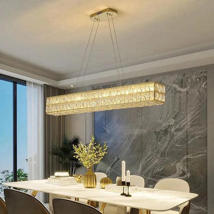 BAMDECOR C3332/L Linear Luxury Crystal Chandelier Modern LED Crystal Chandelier LED Ring Pendant Light Stainless Steel Ceiling Lamp Hanging Lights,for Dining Living Room (Gold).