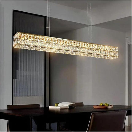 BAMDECOR C3332/L Linear Luxury Crystal Chandelier Modern LED Crystal Chandelier LED Ring Pendant Light Stainless Steel Ceiling Lamp Hanging Lights,for Dining Living Room (Gold).