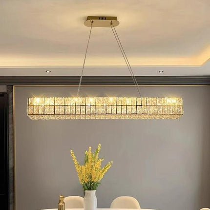BAMDECOR C3332/L Linear Luxury Crystal Chandelier Modern LED Crystal Chandelier LED Ring Pendant Light Stainless Steel Ceiling Lamp Hanging Lights,for Dining Living Room (Gold).