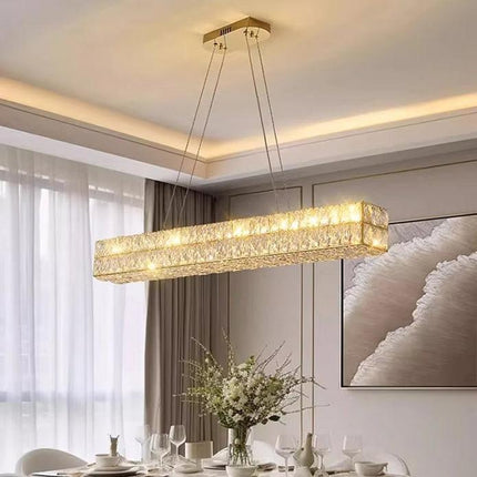 BAMDECOR C3332/L Linear Luxury Crystal Chandelier Modern LED Crystal Chandelier LED Ring Pendant Light Stainless Steel Ceiling Lamp Hanging Lights,for Dining Living Room (Gold).