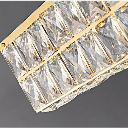 BAMDECOR C3332/L Linear Luxury Crystal Chandelier Modern LED Crystal Chandelier LED Ring Pendant Light Stainless Steel Ceiling Lamp Hanging Lights,for Dining Living Room (Gold).