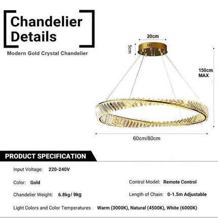 BAMDECOR C3342/1 Modern Crystal Chandeliers Lighting Fixtures Contemporary Wave Chandelier Lighting Fixtures Crystal Pendant Ceiling Lights for Living Room (Gold).