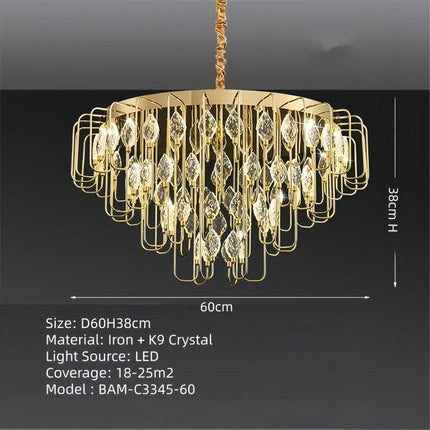 BAMDECOR C3345 Modern Luxury Crystal-leaf Chandelier LED Fashion Creativity Pendant Ceiling Lights(60cm-Gold).
