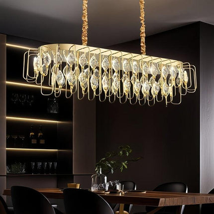 BAMDECOR C3345/OVAL1.2 Modern French Home Decor Luxury Crystal-leaf Chandelier LED Fashion Creativity Pendant Ceiling Lights(120cm-Gold).