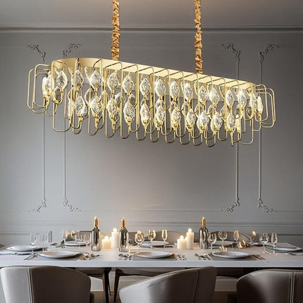 BAMDECOR C3345/OVAL1.2 Modern French Home Decor Luxury Crystal-leaf Chandelier LED Fashion Creativity Pendant Ceiling Lights(120cm-Gold).