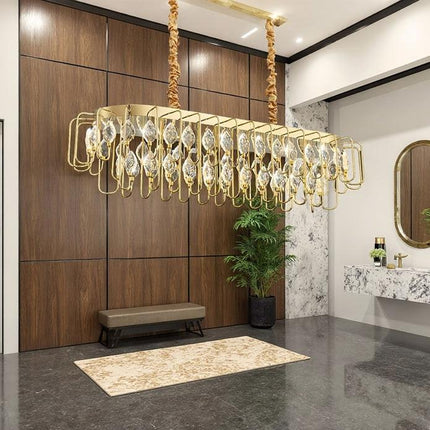 BAMDECOR C3345/OVAL1.2 Modern French Home Decor Luxury Crystal-leaf Chandelier LED Fashion Creativity Pendant Ceiling Lights(120cm-Gold).