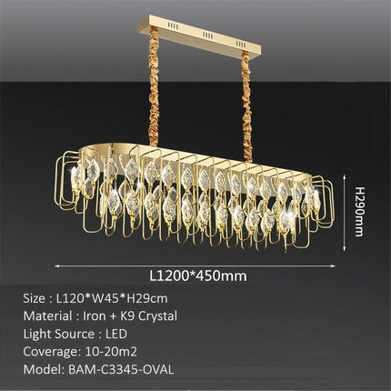 BAMDECOR C3345/OVAL1.2 Modern French Home Decor Luxury Crystal-leaf Chandelier LED Fashion Creativity Pendant Ceiling Lights(120cm-Gold).