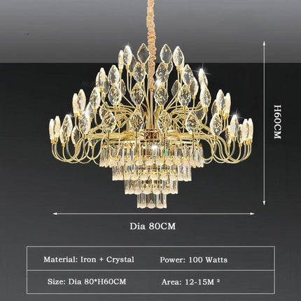BAMDECOR C3347 Modern Luxury Crystal-leaf Chandelier LED Fashion Creativity Pendant Ceiling Lights(60cm-Gold).