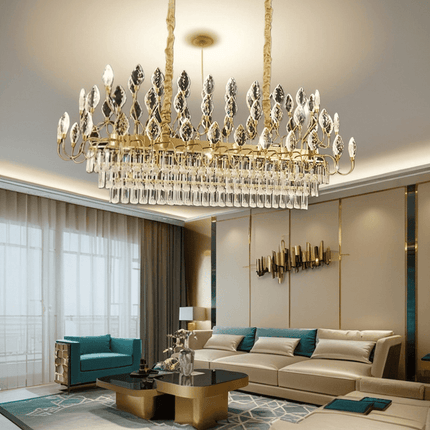 BAMDECOR C3347/OV Modern French Home Decor Luxury Crystal-leaf Chandelier LED Fashion Creativity Pendant Ceiling Lights(120cm-Gold).