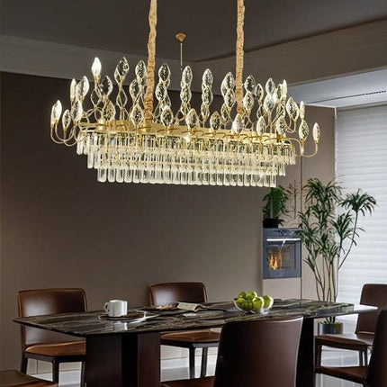 BAMDECOR C3347/OV Modern French Home Decor Luxury Crystal-leaf Chandelier LED Fashion Creativity Pendant Ceiling Lights(120cm-Gold).