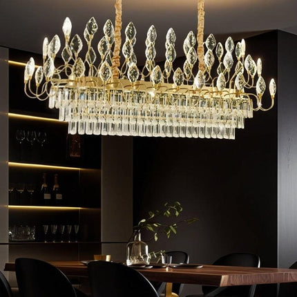 BAMDECOR C3347/OV Modern French Home Decor Luxury Crystal-leaf Chandelier LED Fashion Creativity Pendant Ceiling Lights(120cm-Gold).